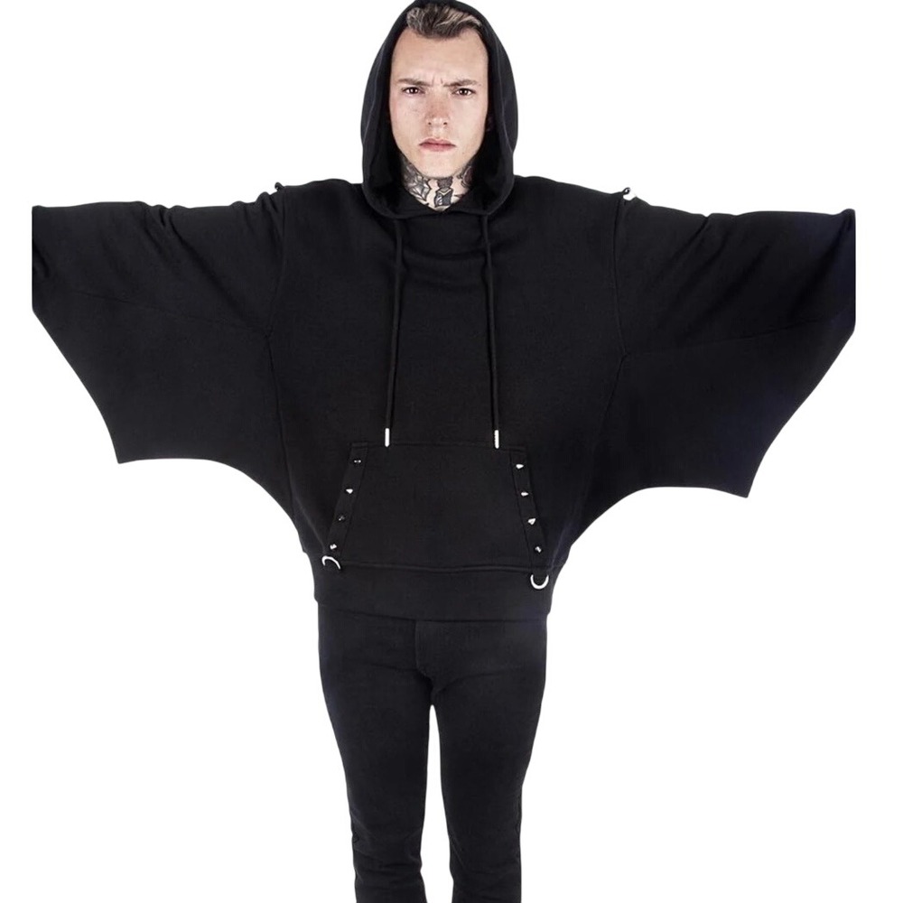 NWOT Killstar Asmodeus Bat Hoodie Unisex L Black Studded D-Ring Gothic Oversized